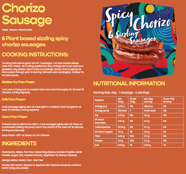 Hooba Six Sizzling Spicy Chorizo Sausages 270g