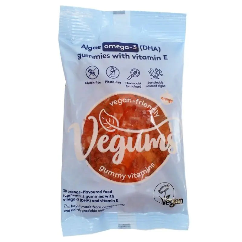 Vegums Fish-free Omega-3 Gummy Vitamins 30 Pack Orange (2 week supply)
